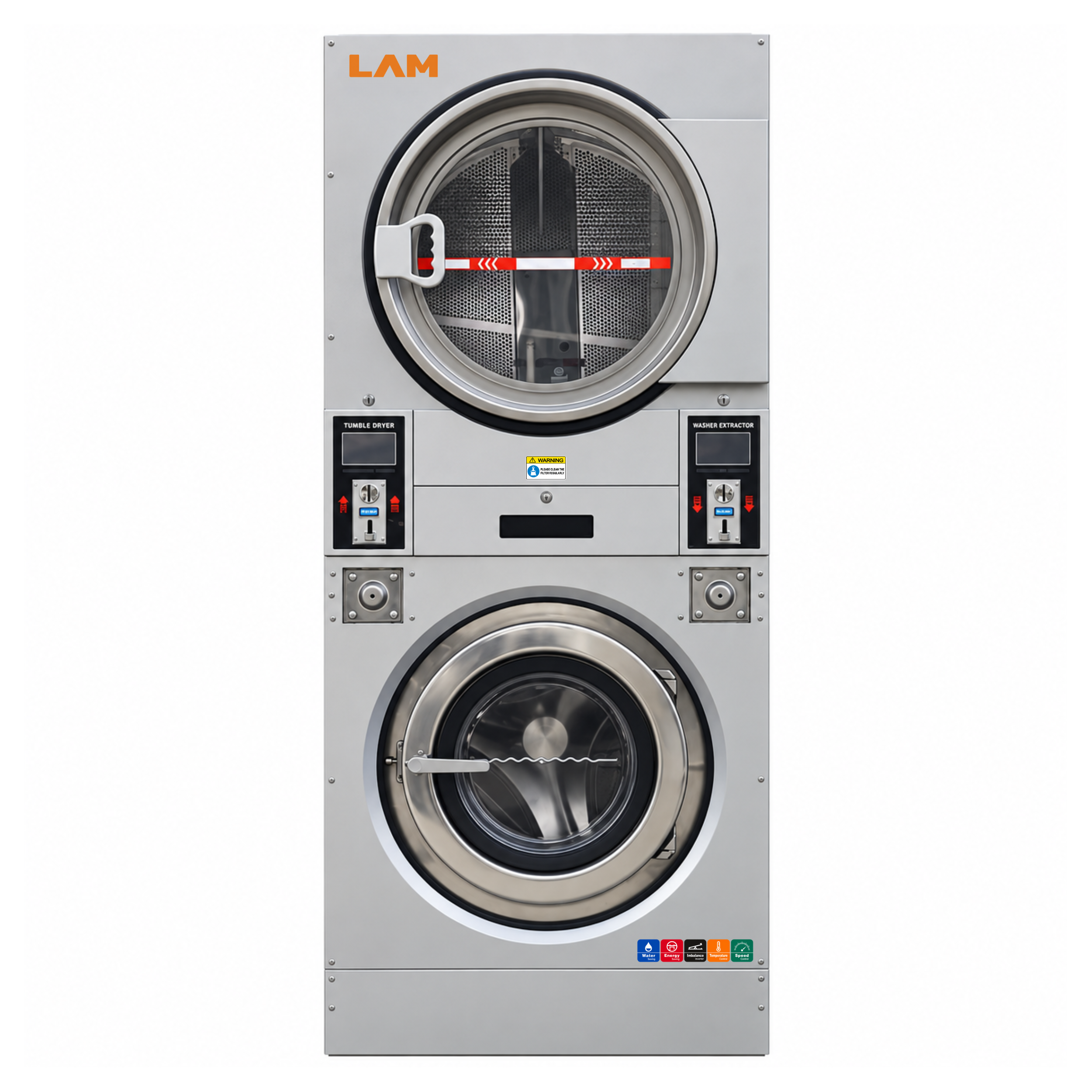 Space-saving stacked Laundry Aide dryer